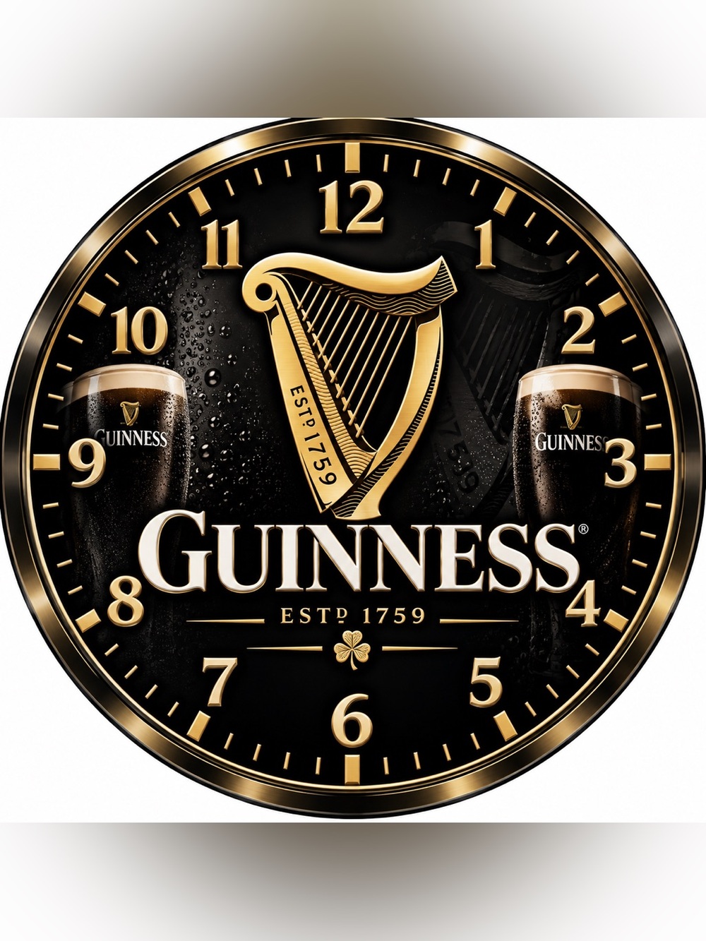 Guinness Black and Gold Logo Wall Clock